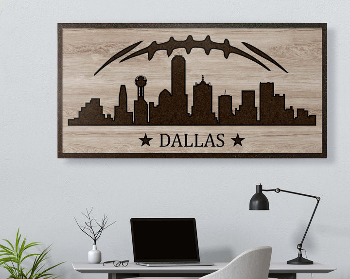 dallas texas city skyline wood wall art
