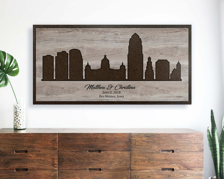 des moines iowa skyline sign