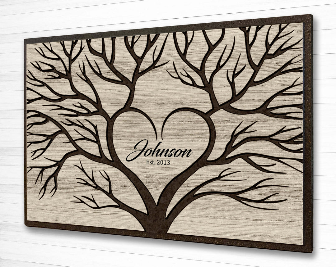 Family Name Sign | Abstract Tree Wood Wall Art Howdy Owl 