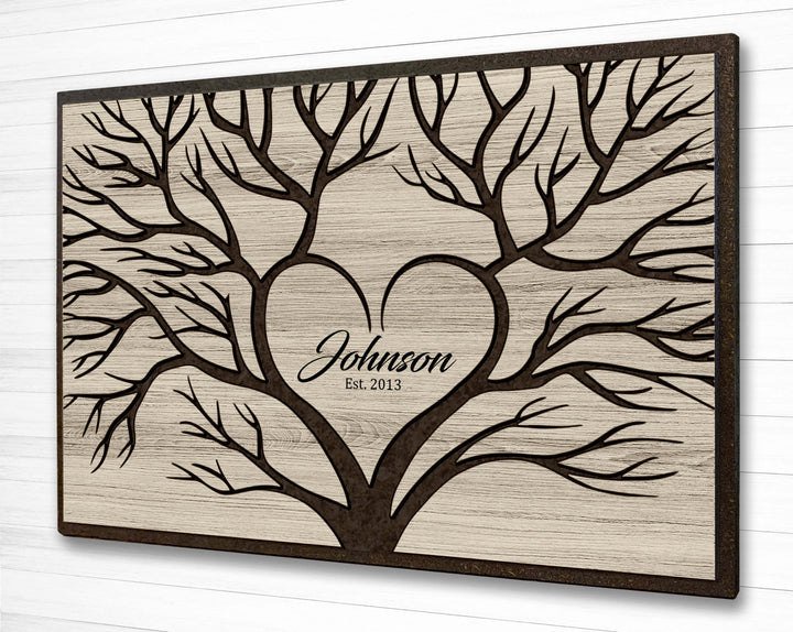 Family Name Sign | Abstract Tree Wood Wall Art Howdy Owl 