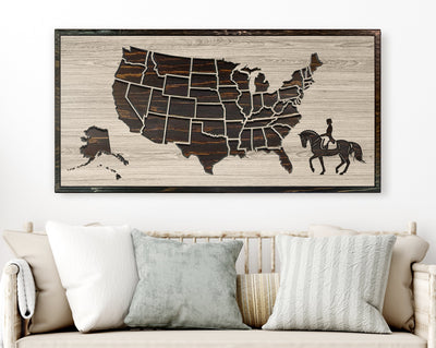 Equestrian US Map Wood Wall Art