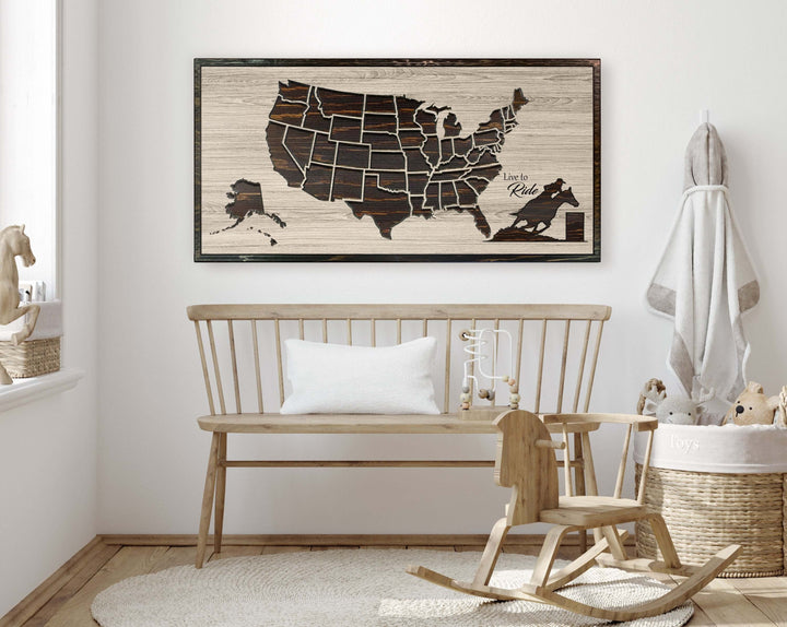 Horse US Map Wood Wall Art
