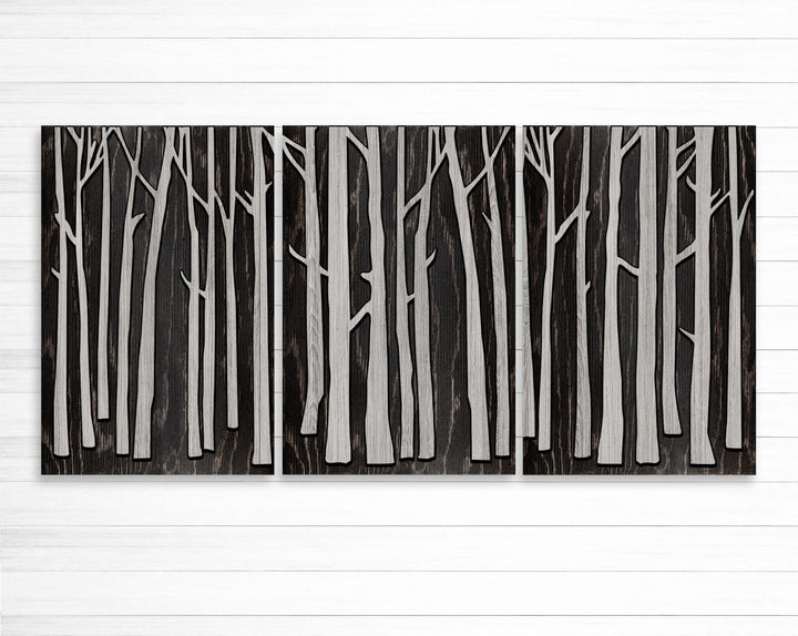 Large Birch Tree Wood Wall Art Carved