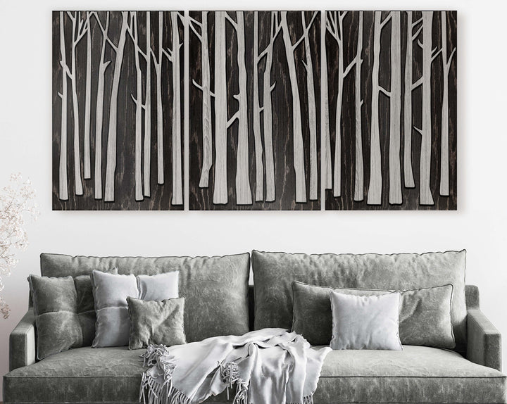 Large Birch Tree Wood Wall Art Carved