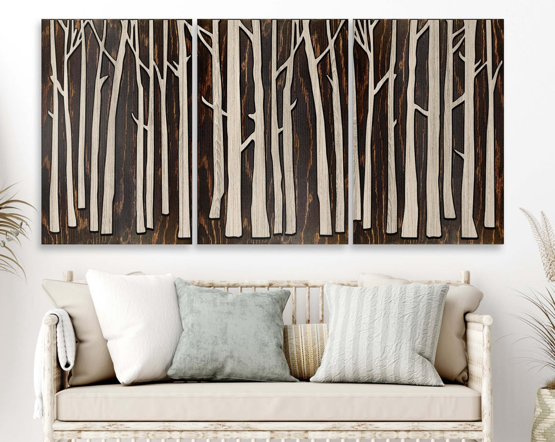 Large Birch Tree Wood Wall Art Carved