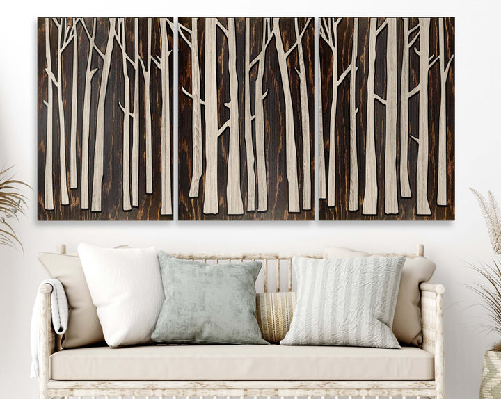 Large Birch Tree Wood Wall Art Carved