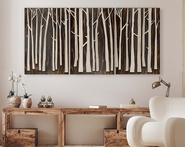 Large Birch Tree Wood Wall Art Carved