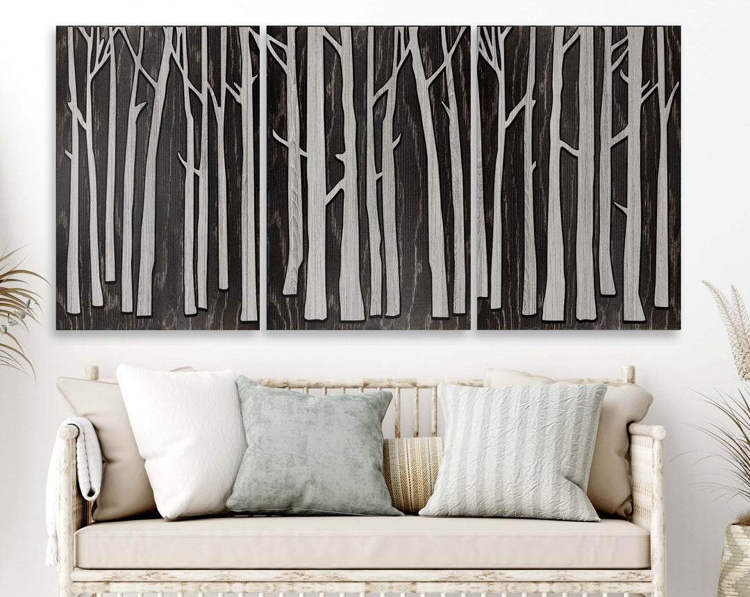 Large Birch Tree Wood Wall Art Carved