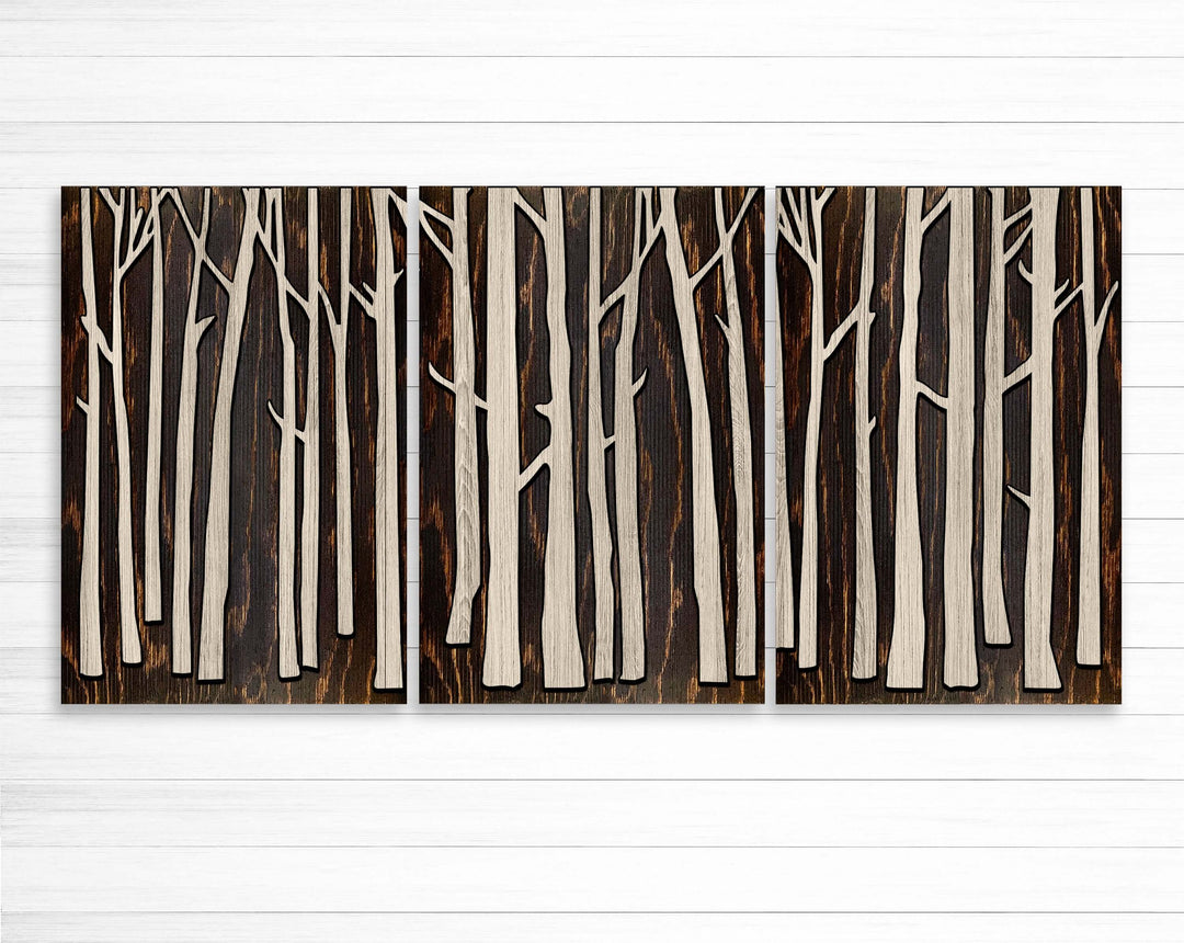Large Birch Tree Wood Wall Art Carved