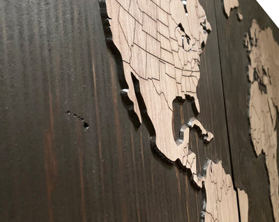 Large Push Pin World Map Wood Wall Art Carved