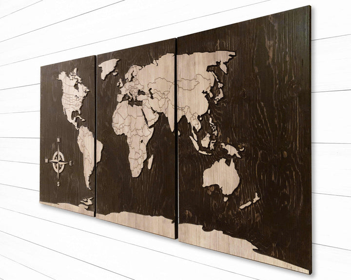 Large Push Pin World Map Wood Wall Art Carved