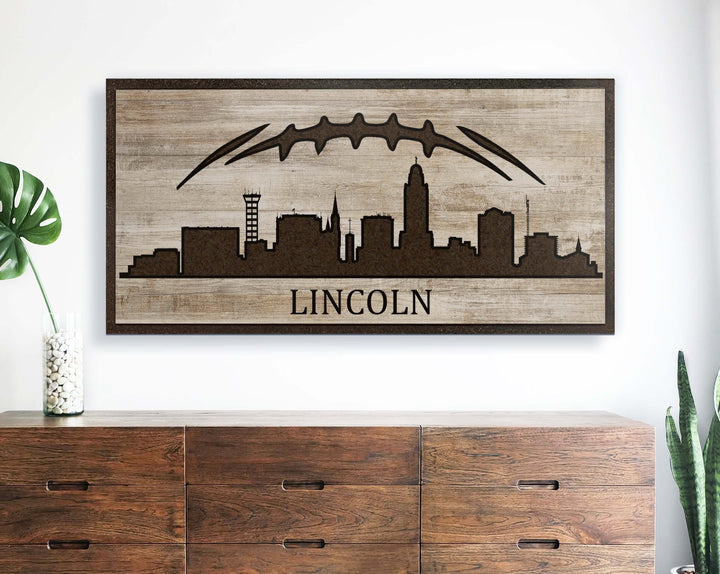 lincoln nebraska city skyline wood wall art