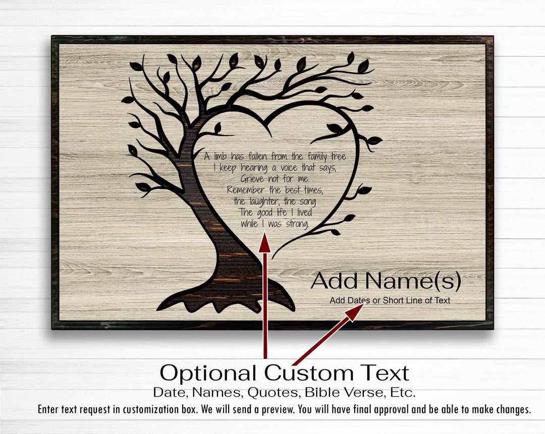 Memorial sign for loved one - Commemorate, honor, pay tribute, and celebrate life - family tree