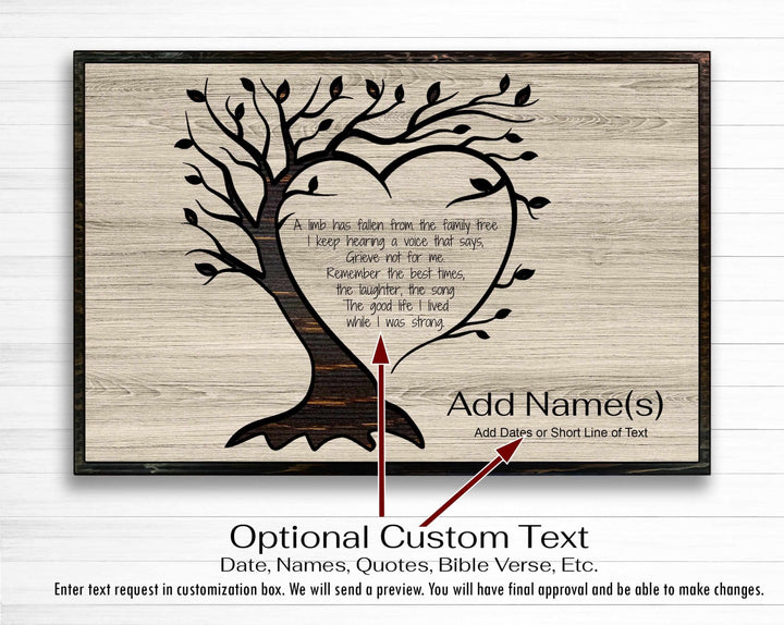 Memorial sign for loved one - Commemorate, honor, pay tribute, and celebrate life - family tree