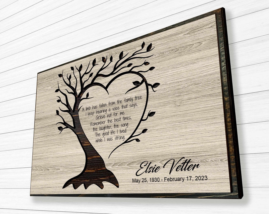 Memorial sign for loved one - Commemorate, honor, pay tribute, and celebrate life - family tree