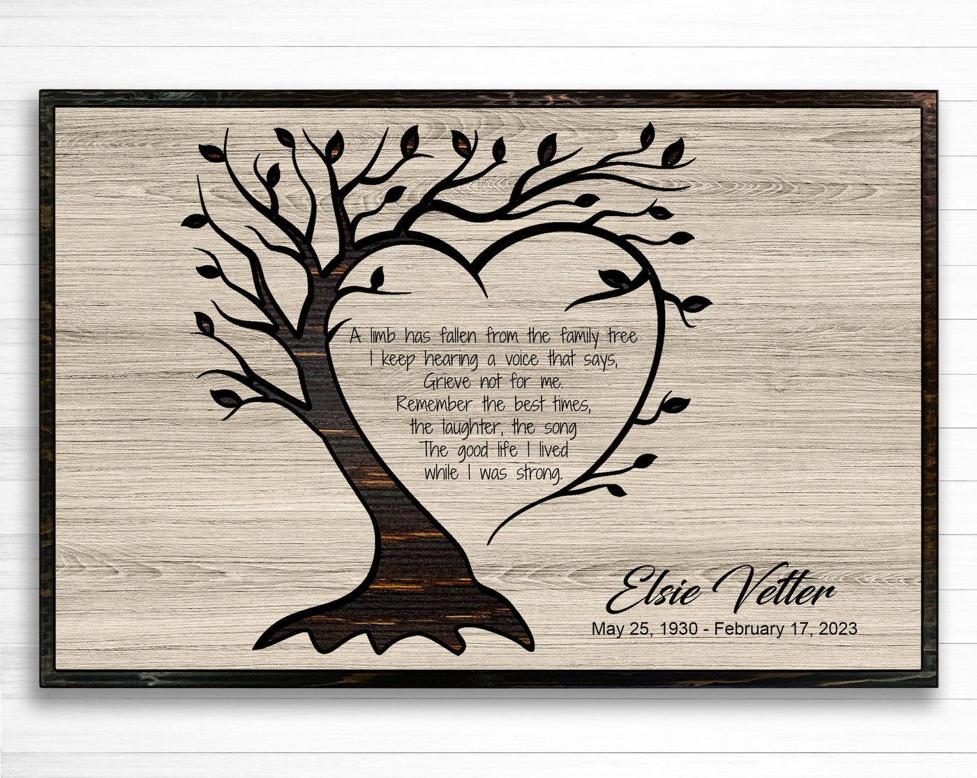 Memorial sign for loved one - Commemorate, honor, pay tribute, and celebrate life - family tree