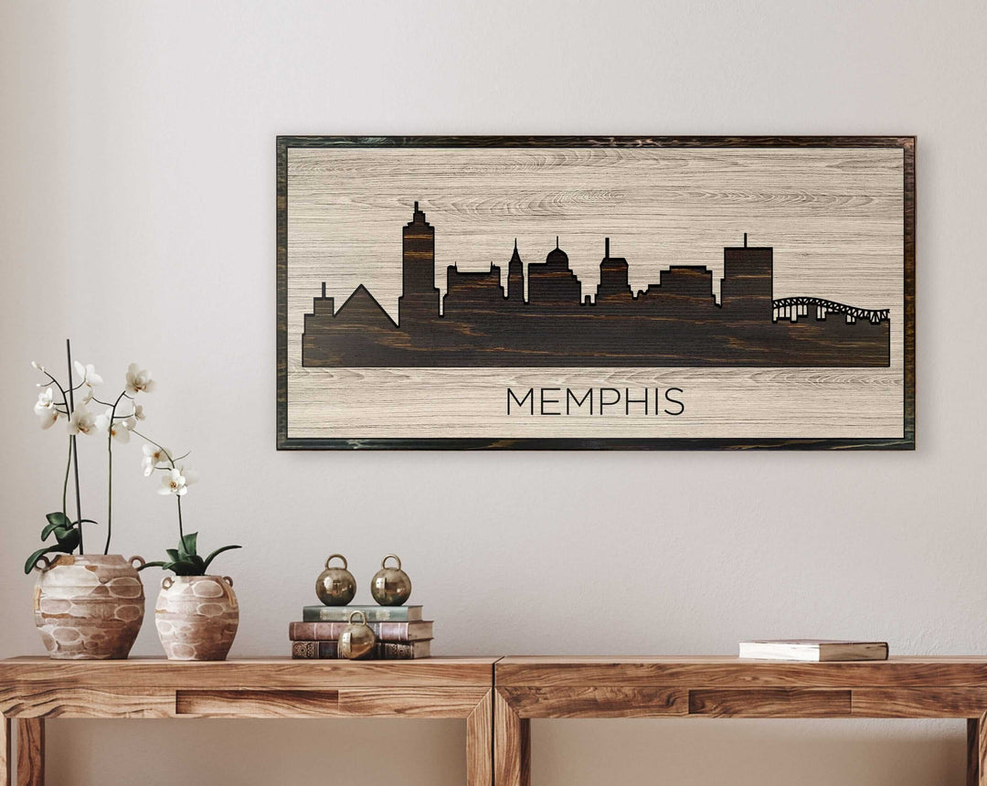 Memphis Tennessee City Skyline Custom Wood Wall Art Carved with CNC Machine