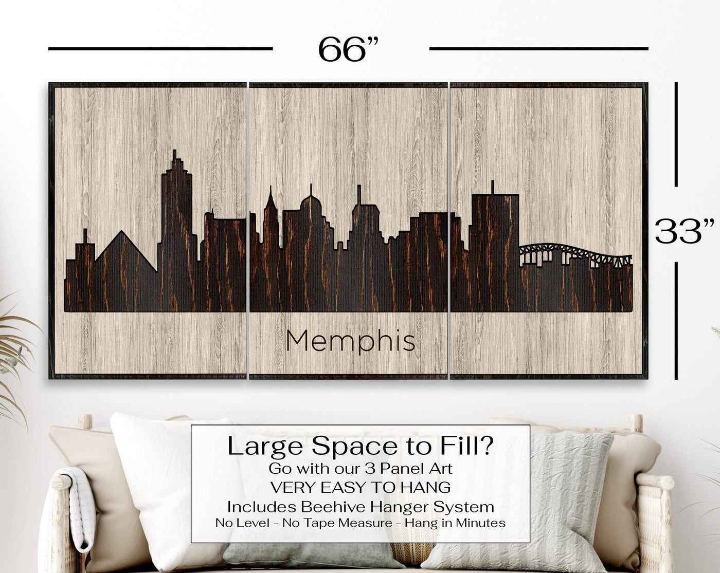Memphis Tennessee City Skyline Custom Wood Wall Art Carved with CNC Machine