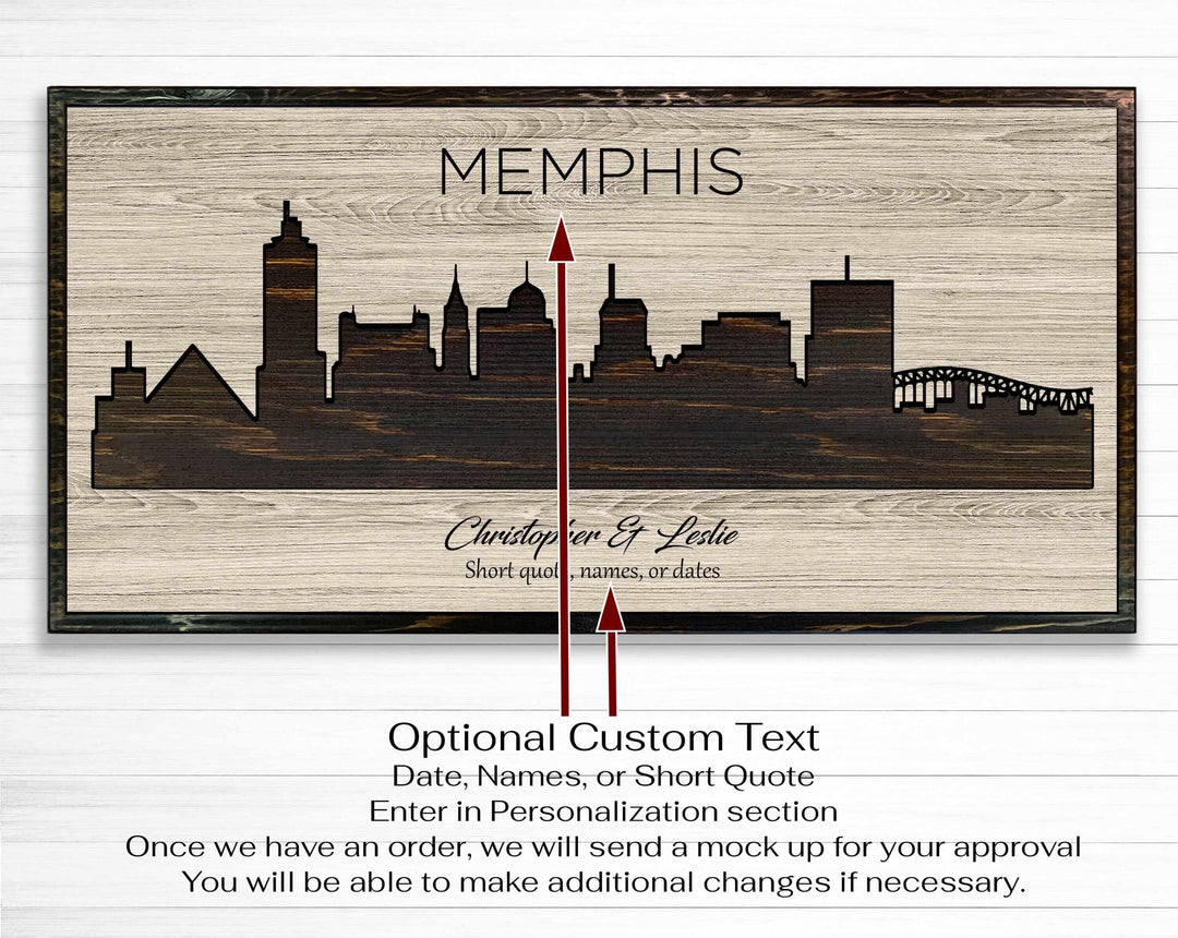Memphis Tennessee City Skyline Custom Wood Wall Art Carved with CNC Machine