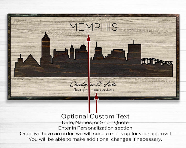Memphis Tennessee City Skyline Custom Wood Wall Art Carved with CNC Machine