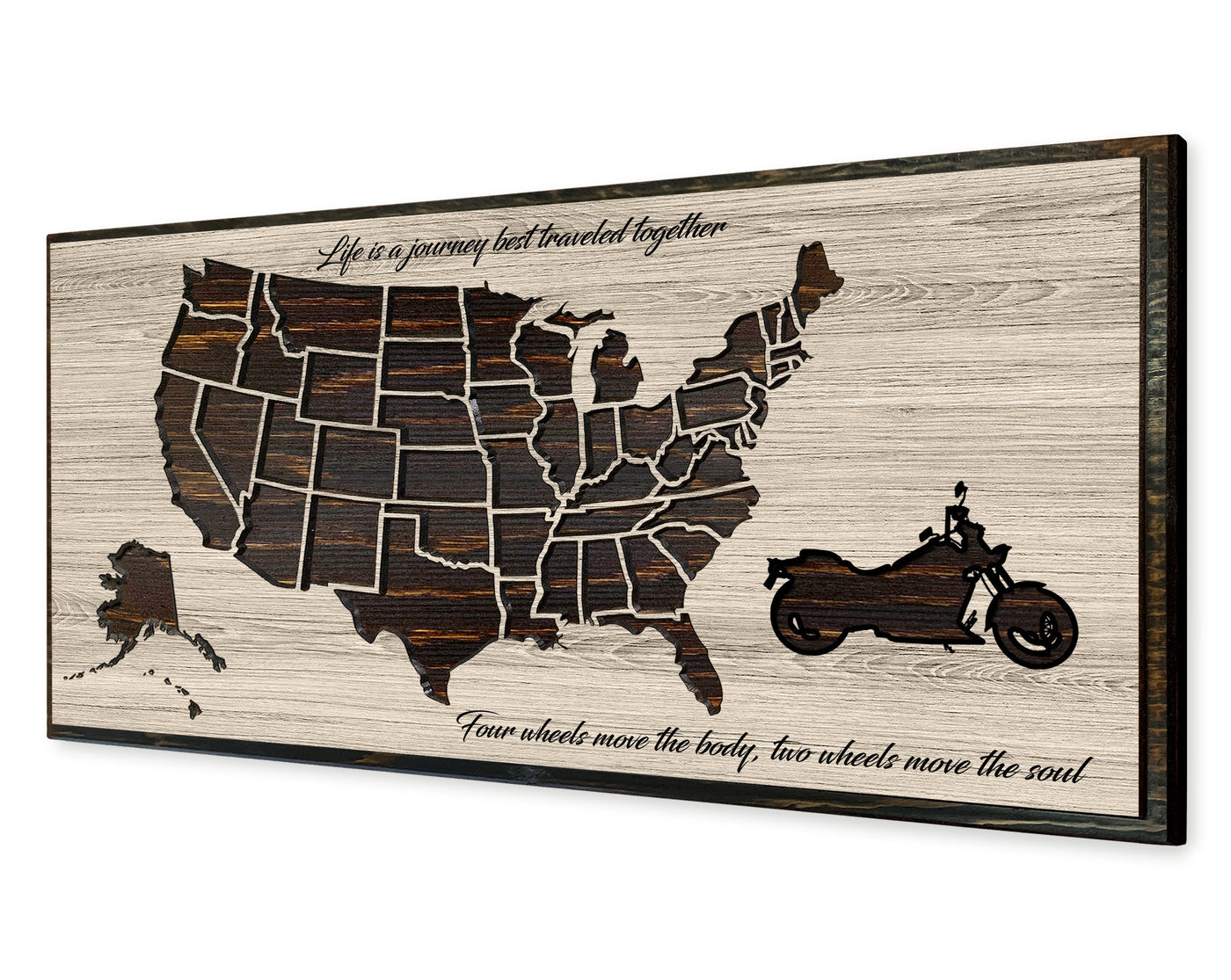 Motorcycle US Push Pin Map Wood Wall Art