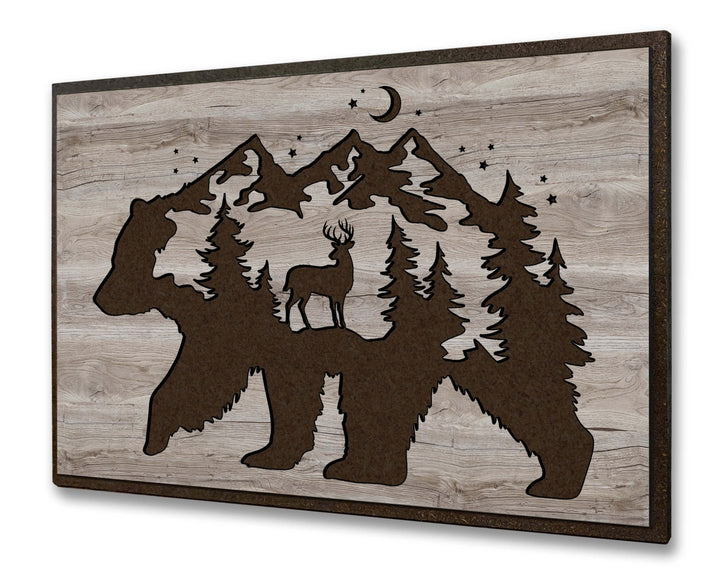 framed bear wood wall art