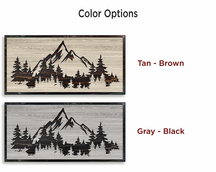 carved mountain wood wall art - cabin art - nature art - tree art