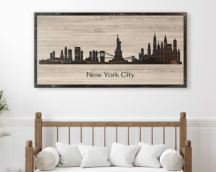New York City Skyline Custom Wood Wall Art Carved with CNC Machine