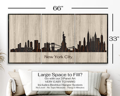 New York City Skyline Custom Wood Wall Art Carved with CNC Machine