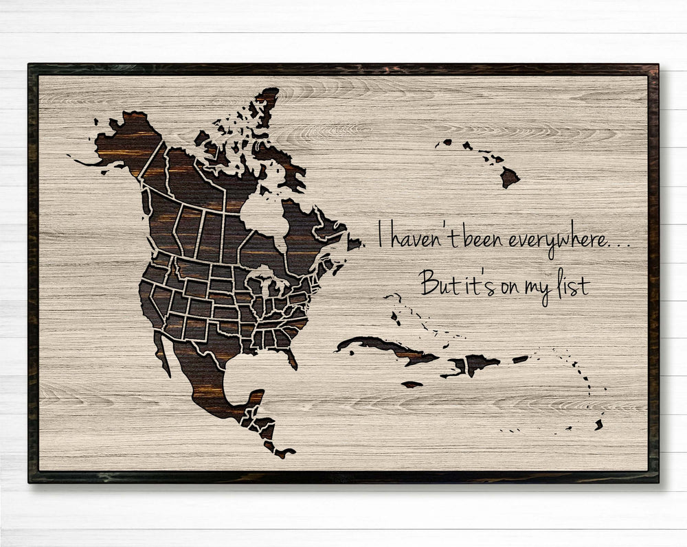 North American push pin map wood wall art