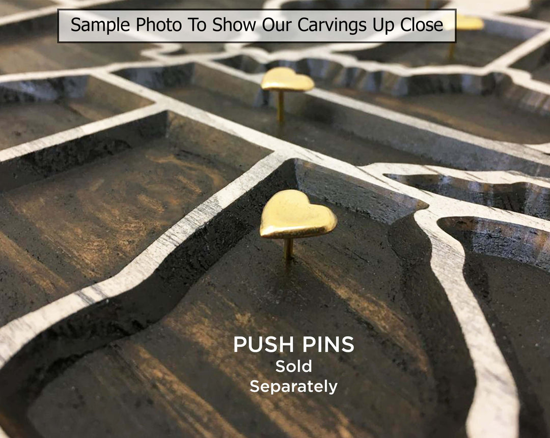 Caribbean push pin map wood wall. Use push pins to mark your travels and custom made with your own text. Handcrafted in Ashland, Nebraska