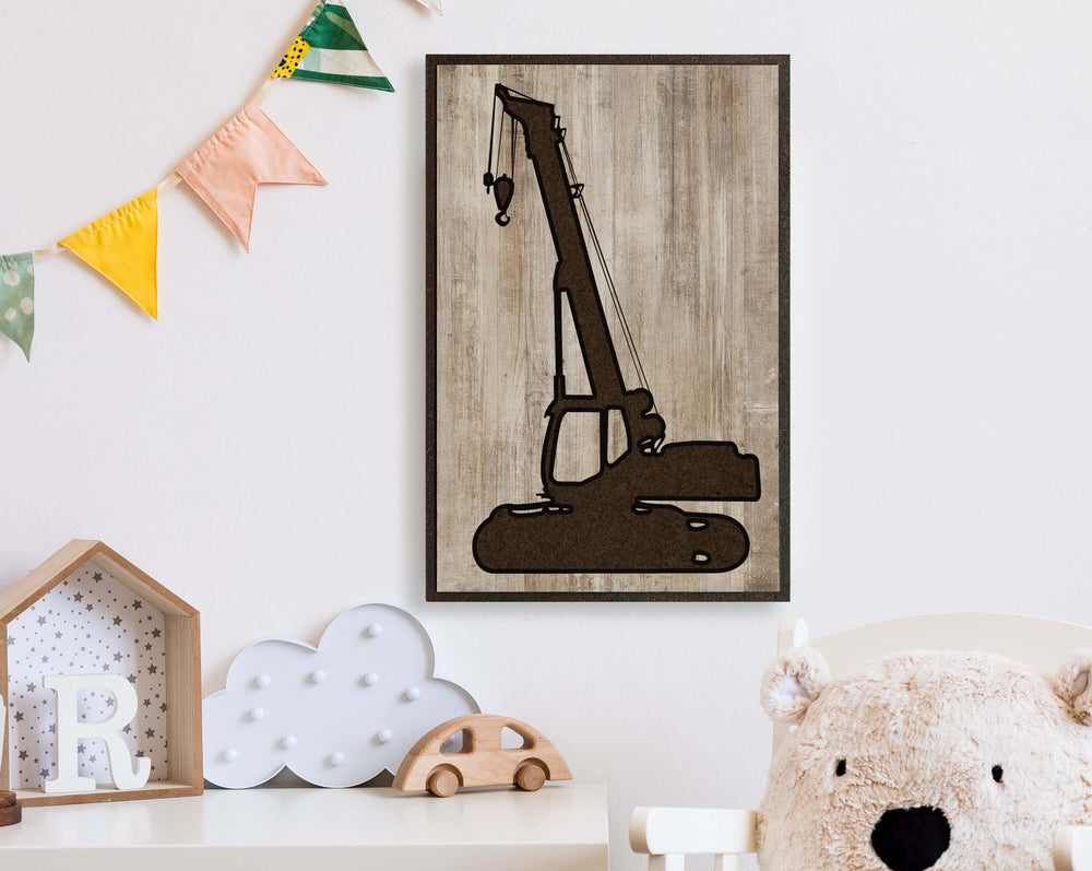 crane picture construction equipment wood wall art