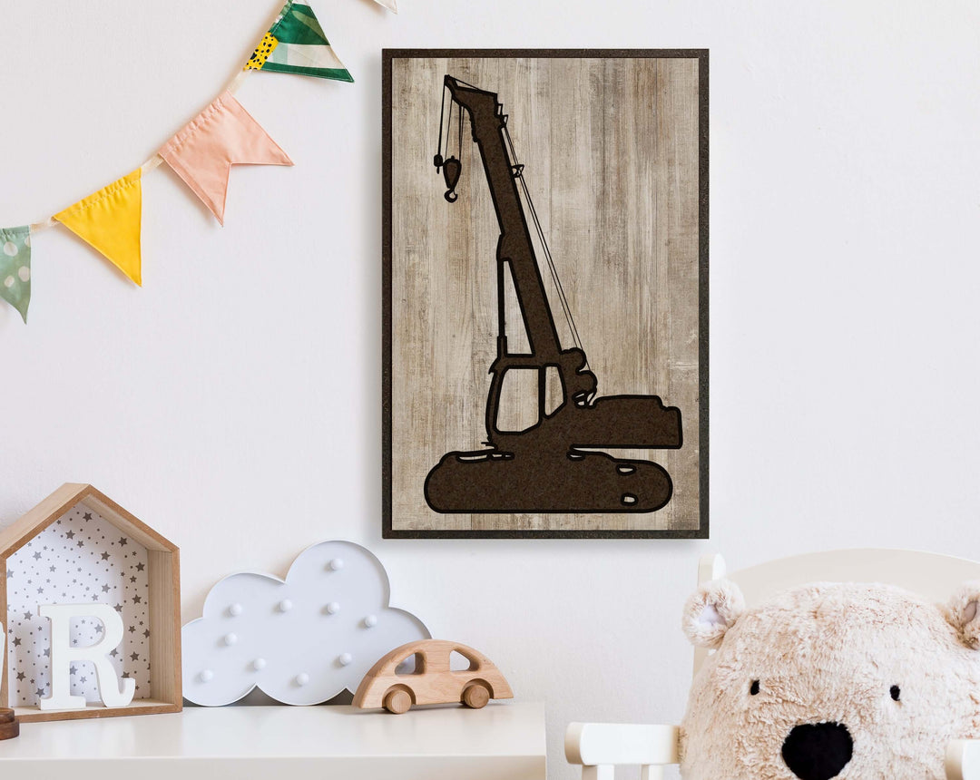 crane picture construction equipment wood wall art