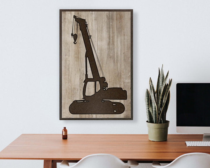 crane picture construction equipment wood wall art