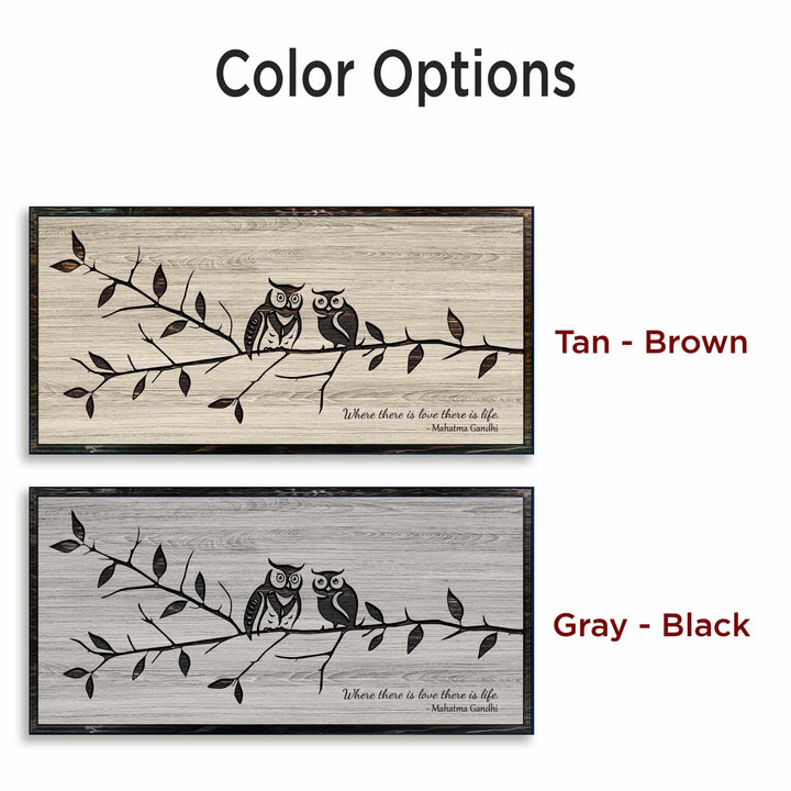 Exquisitely Handcrafted carved custom Wood Wall Art Featuring Delightful Owls Perched on a Branch