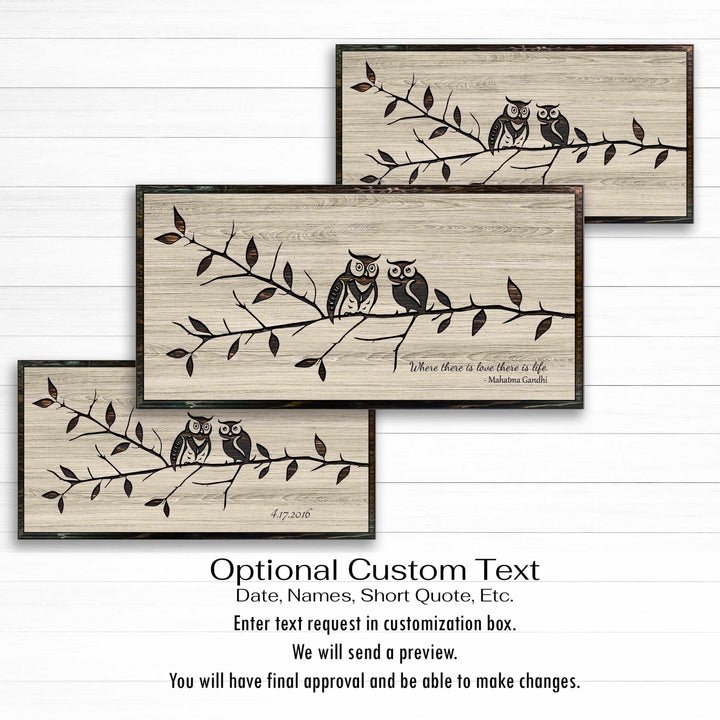 Exquisitely Handcrafted carved custom Wood Wall Art Featuring Delightful Owls Perched on a Branch