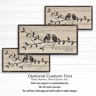 Exquisitely Handcrafted carved custom Wood Wall Art Featuring Delightful Owls Perched on a Branch
