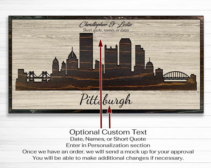 Pittsburgh Pennsylvania City Skyline Custom Wood Wall Art Carved with CNC Machine