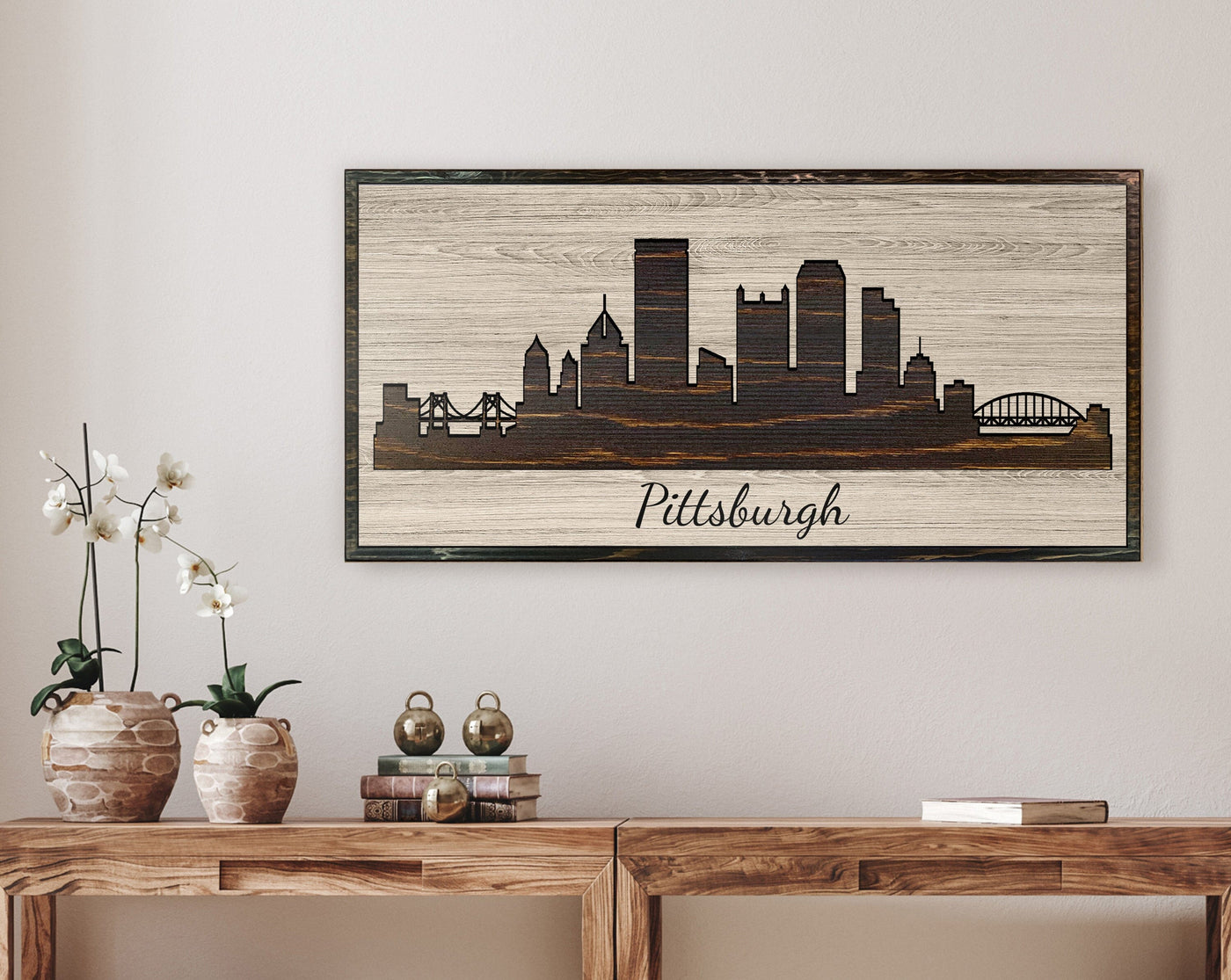 Pittsburgh Pennsylvania City Skyline Custom Wood Wall Art Carved with CNC Machine