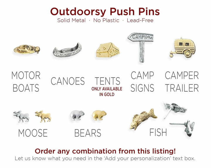 Solid Metal Push Pins for US and World travel maps. Custom, decorative pins for most any type of travel