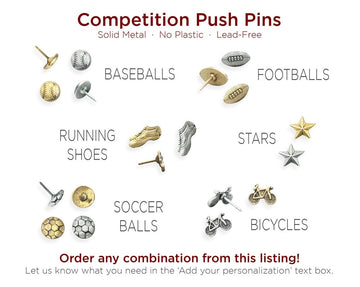 Handmade Push Pins Set of 8 Metal Pins Hearts Stars Sports Planes