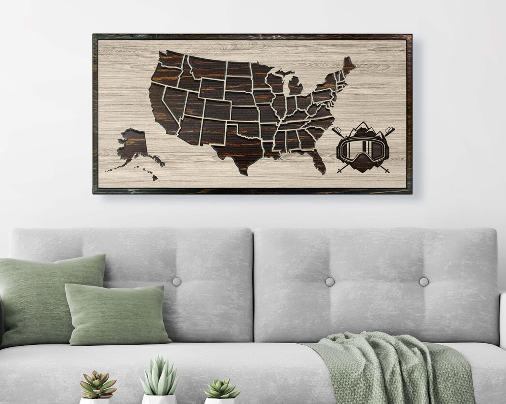 Snow Boarding Push Pin Travel Map