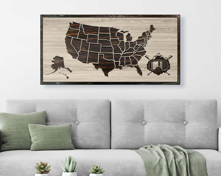 Snow Boarding Push Pin Travel Map