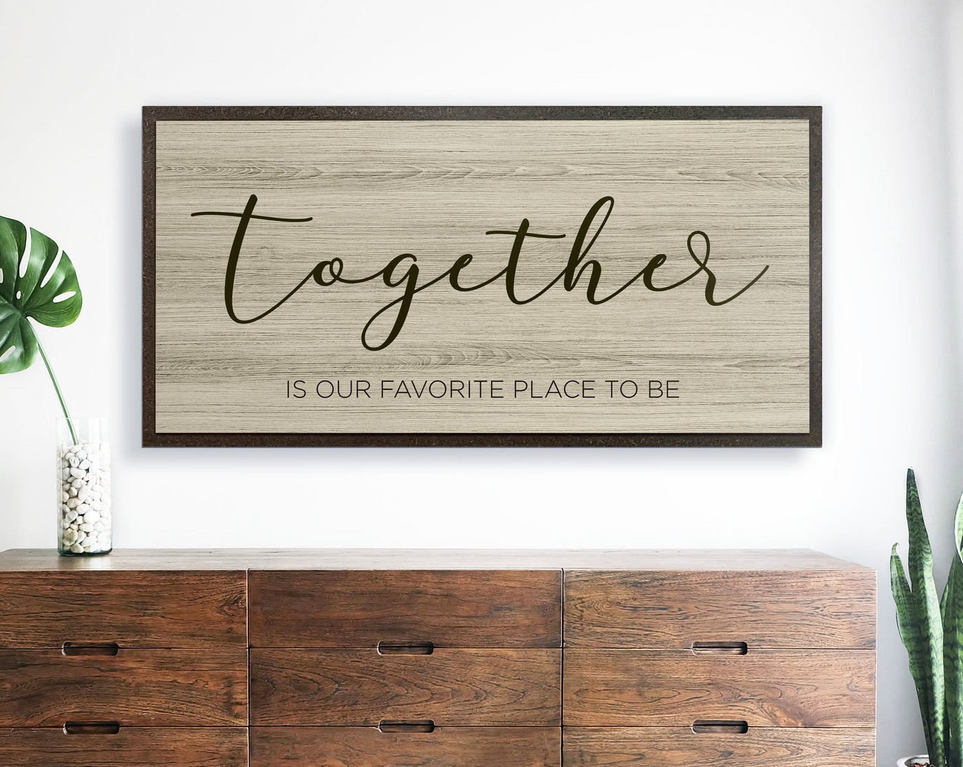 engraved wood quote sign together is our favorite place to be