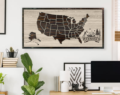 US Camping Map Art | Customize Text & Image US Map Howdy Owl 