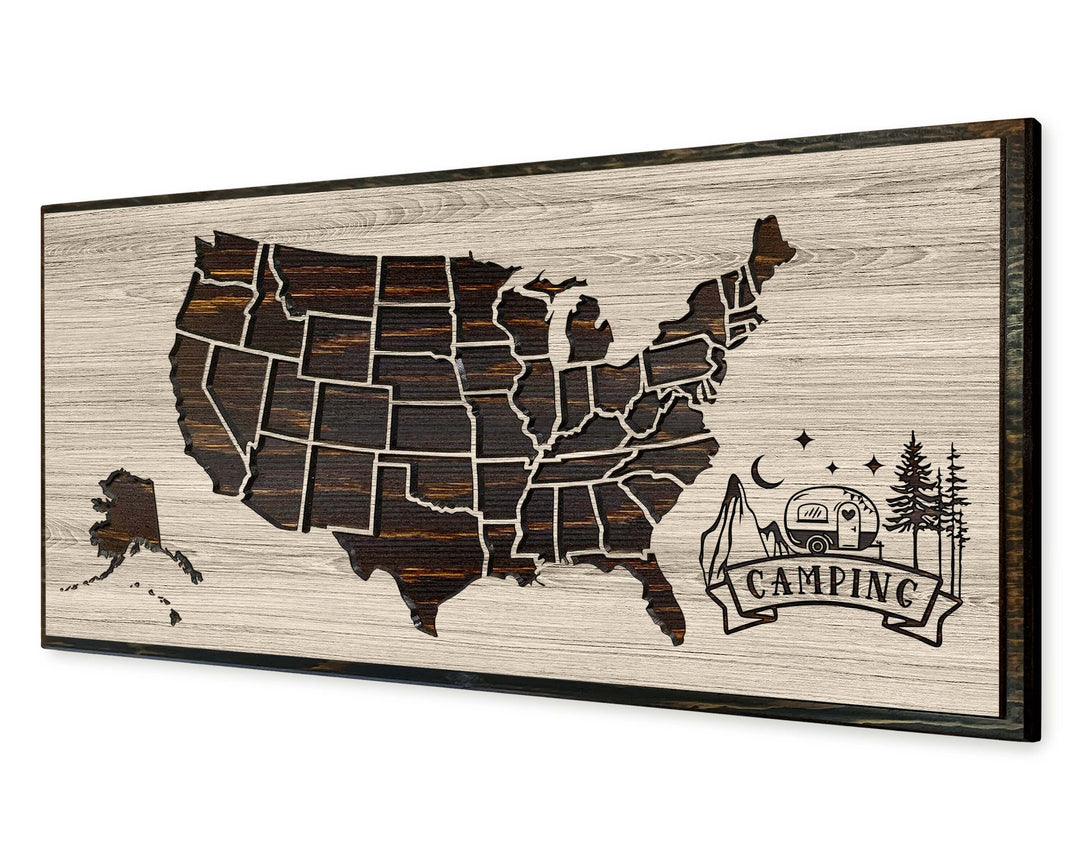 US Map Art Camping Travel Map