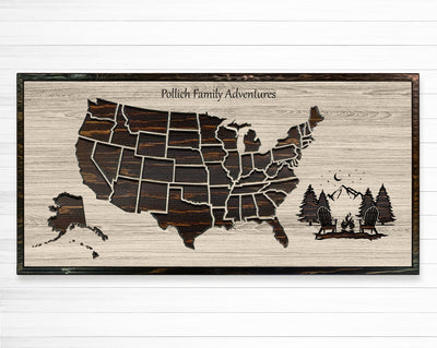 US Push Pin Camping Map - Wood Wall Art
