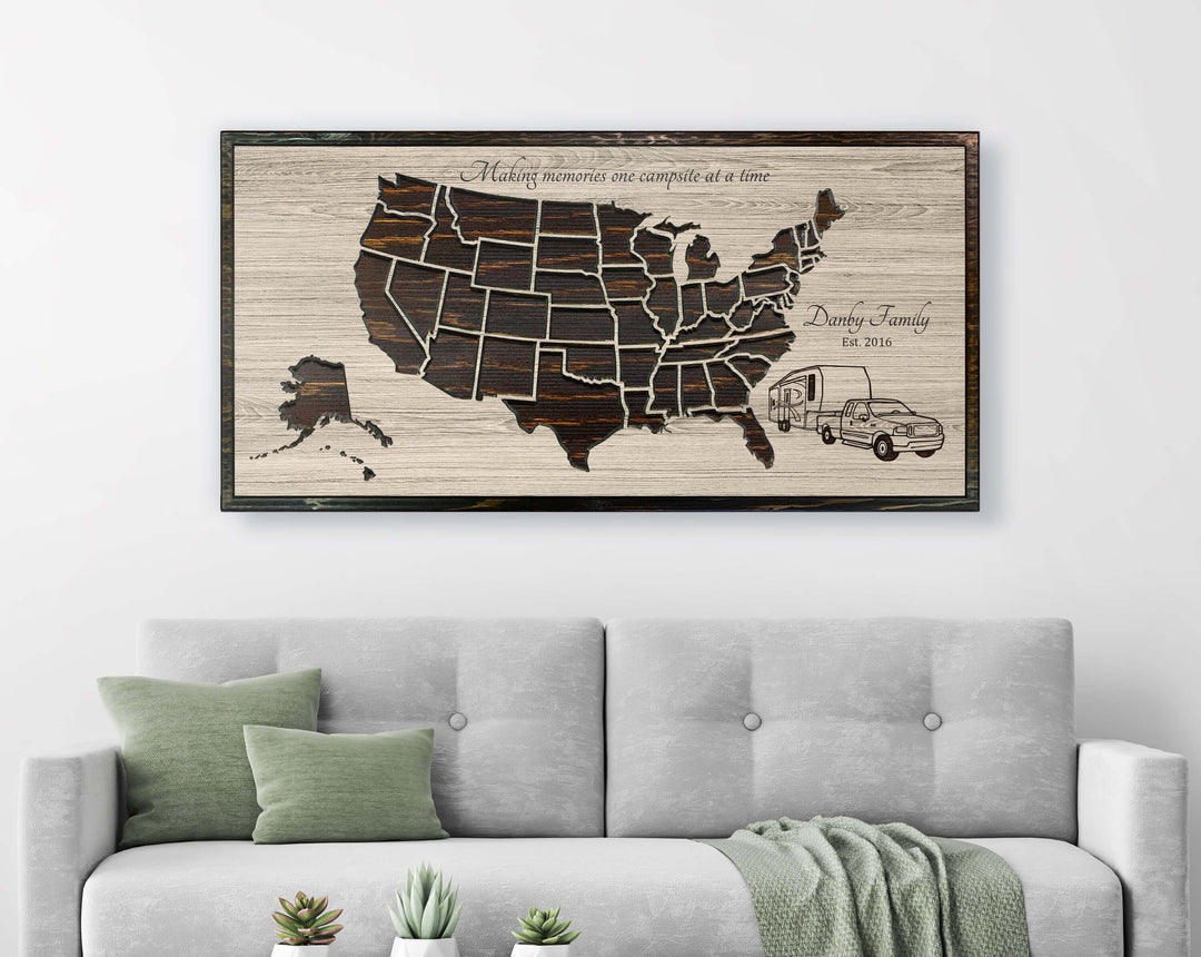 US Camping Map Wall Decor | Customize Text &amp; Image US Map Howdy Owl 
