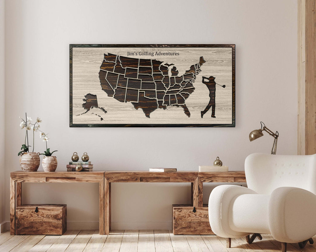 Golfing Map Wood Wall Art