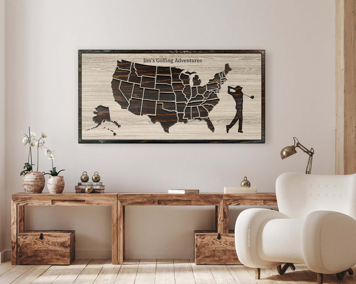 Golfing Map Wood Wall Art
